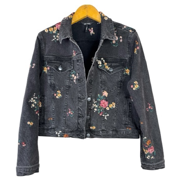 DRIFTWOOD Embroidered Spring Trucker Jacket Black Floral Denim Size Large - Picture 10 of 15